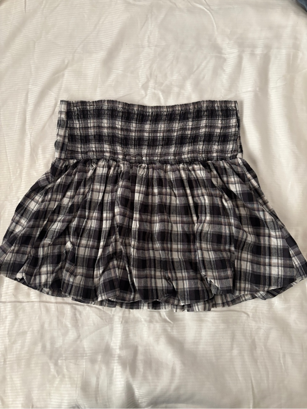Plaid Black & White Smocked Waist Mini Skirt